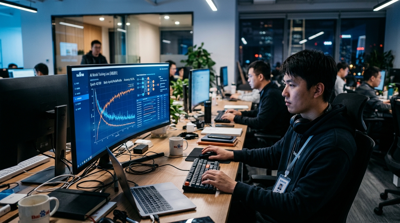 Ingénieurs chinois développant un modèle d'intelligence artificielle