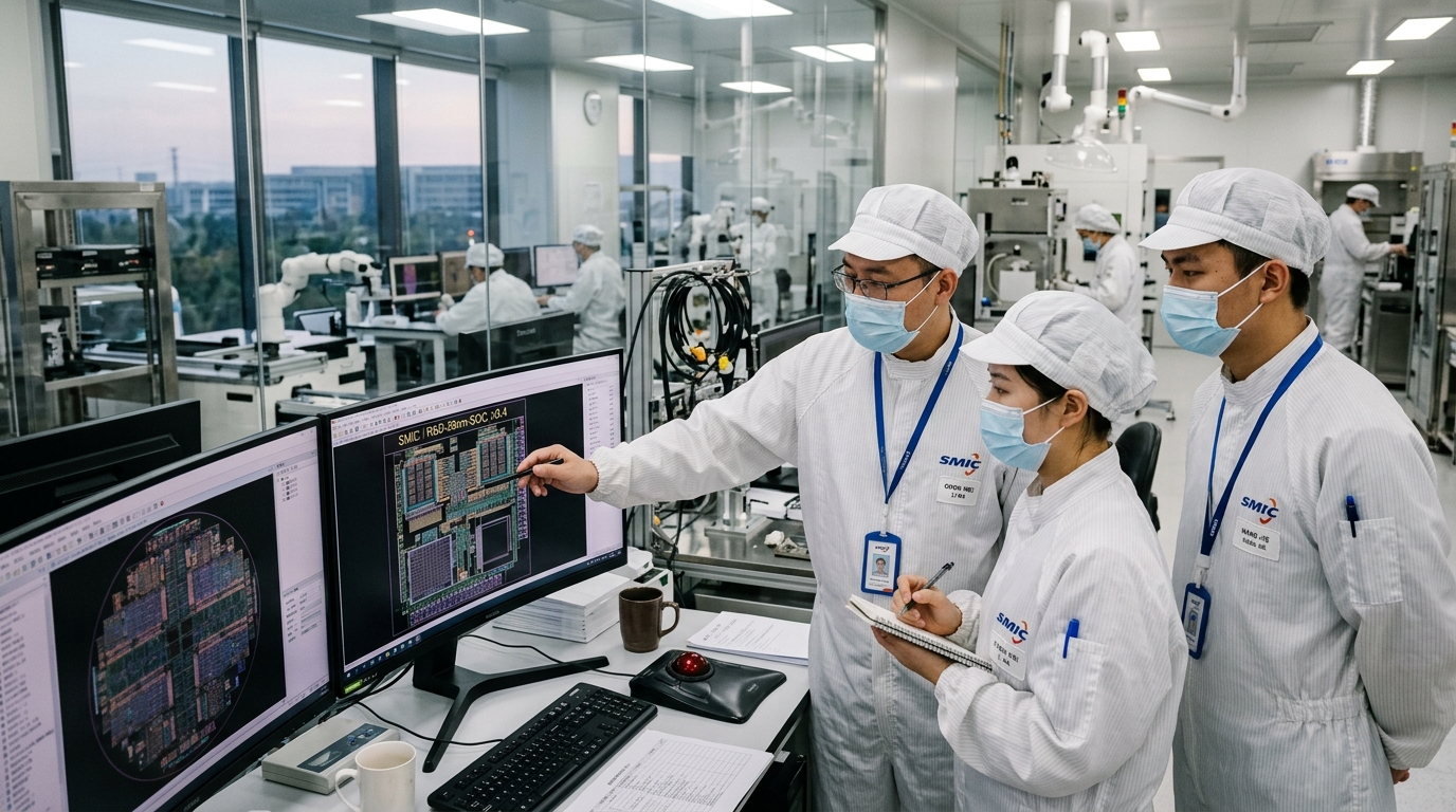 Ingénieurs dans un laboratoire de recherche sur les semi-conducteurs en Chine