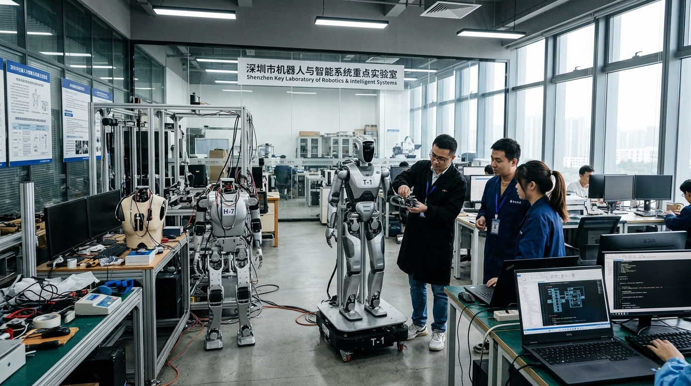 Ingénieurs dans un laboratoire de robotique humanoïde