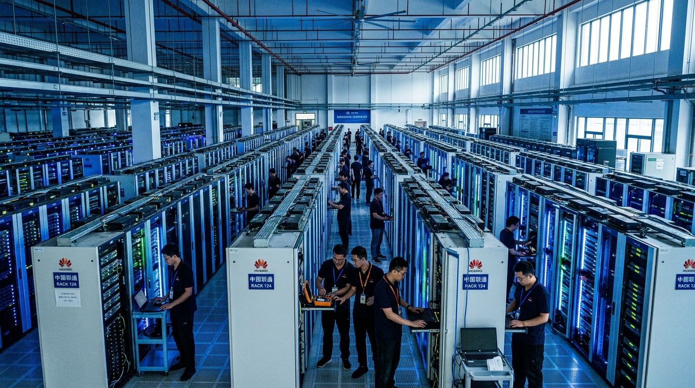 Ingénieurs travaillant dans un centre de calcul IA en Chine