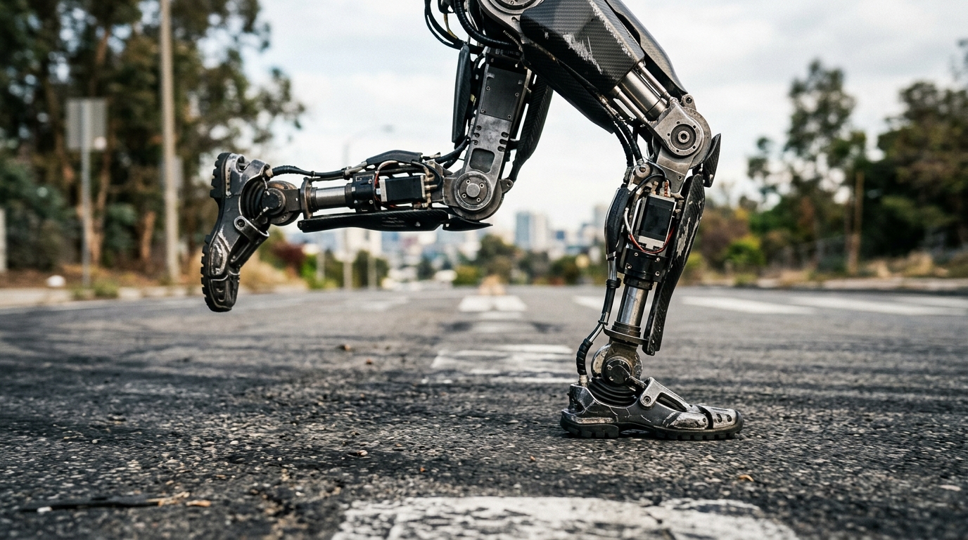 Jambes mécaniques d'un robot humanoïde en course
