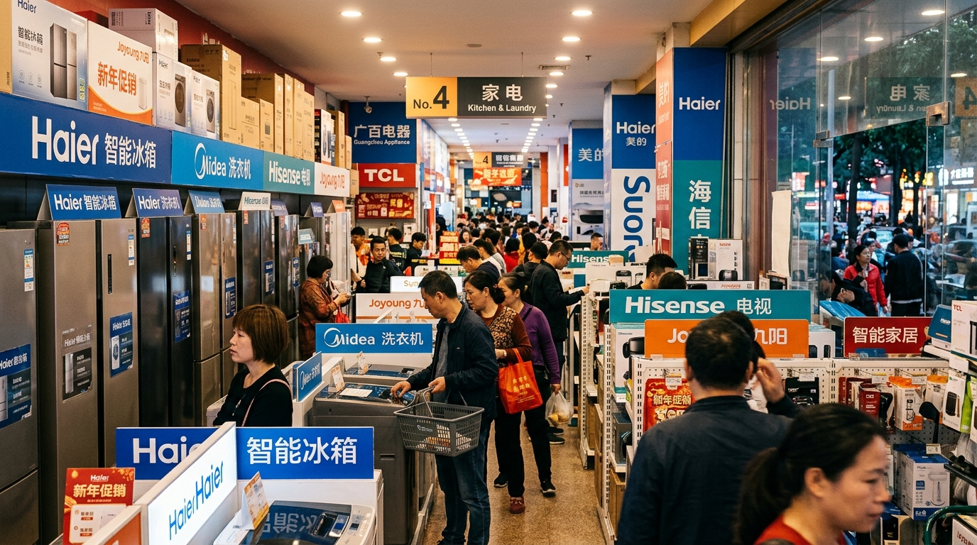 Magasin d'électronique en Chine avec marques locales d'électroménager exposées