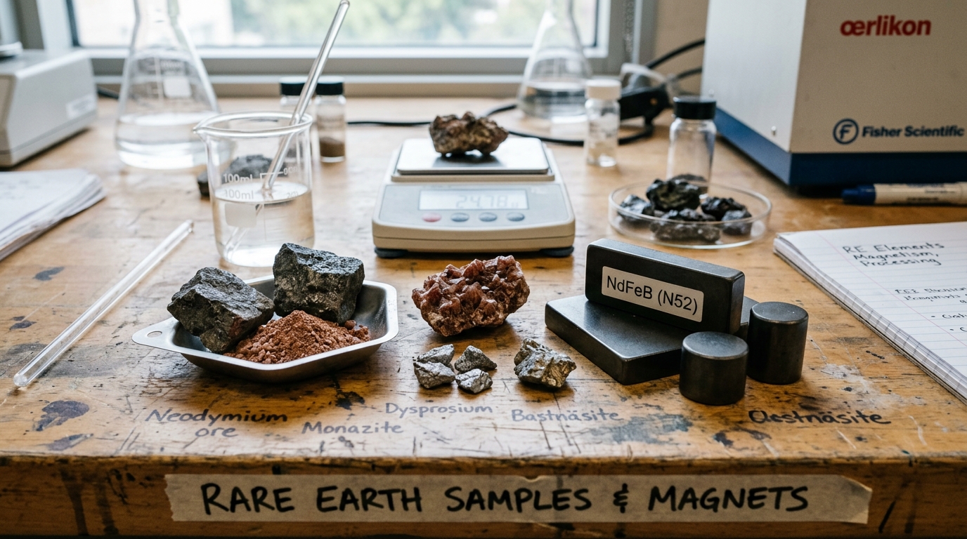 Minéraux de terres rares sur une table de laboratoire