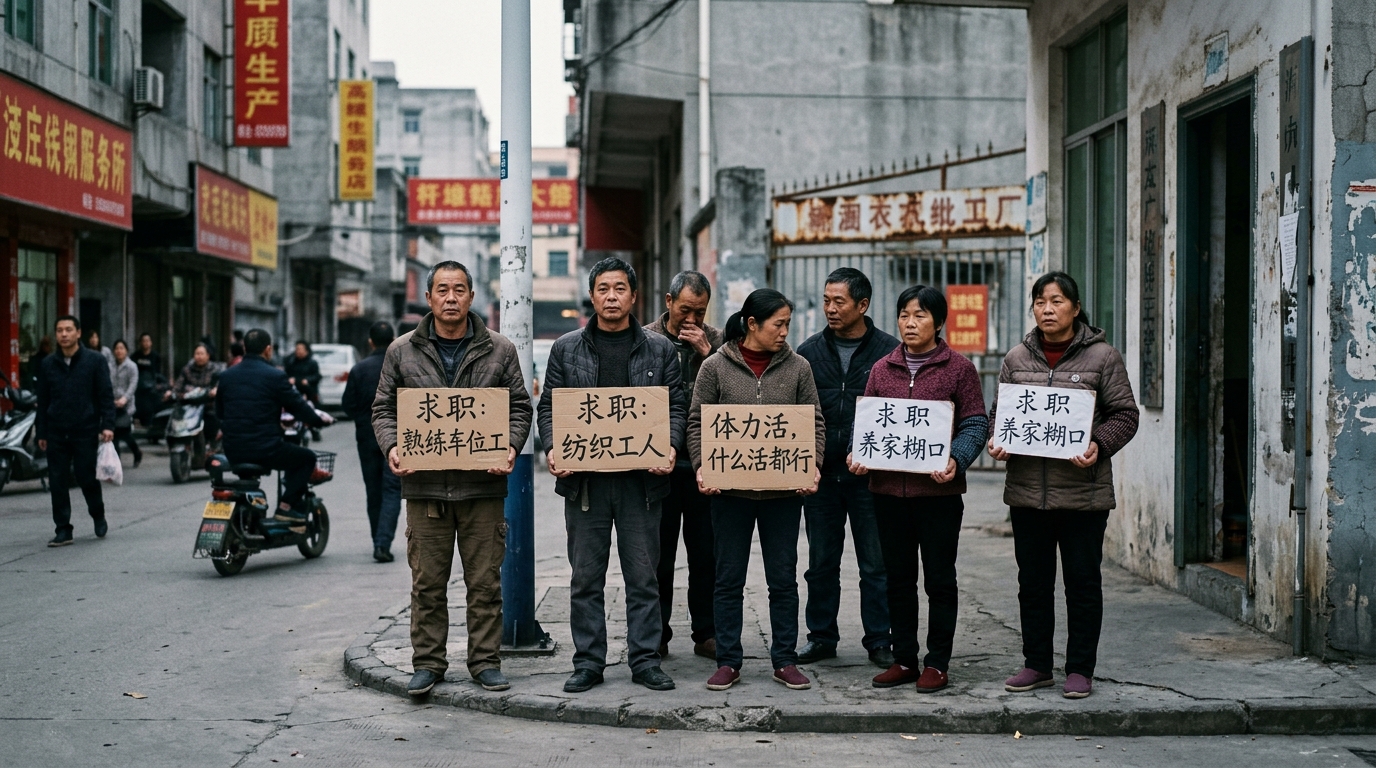 Ouvrières textiles chinoises cherchant du travail dans la rue