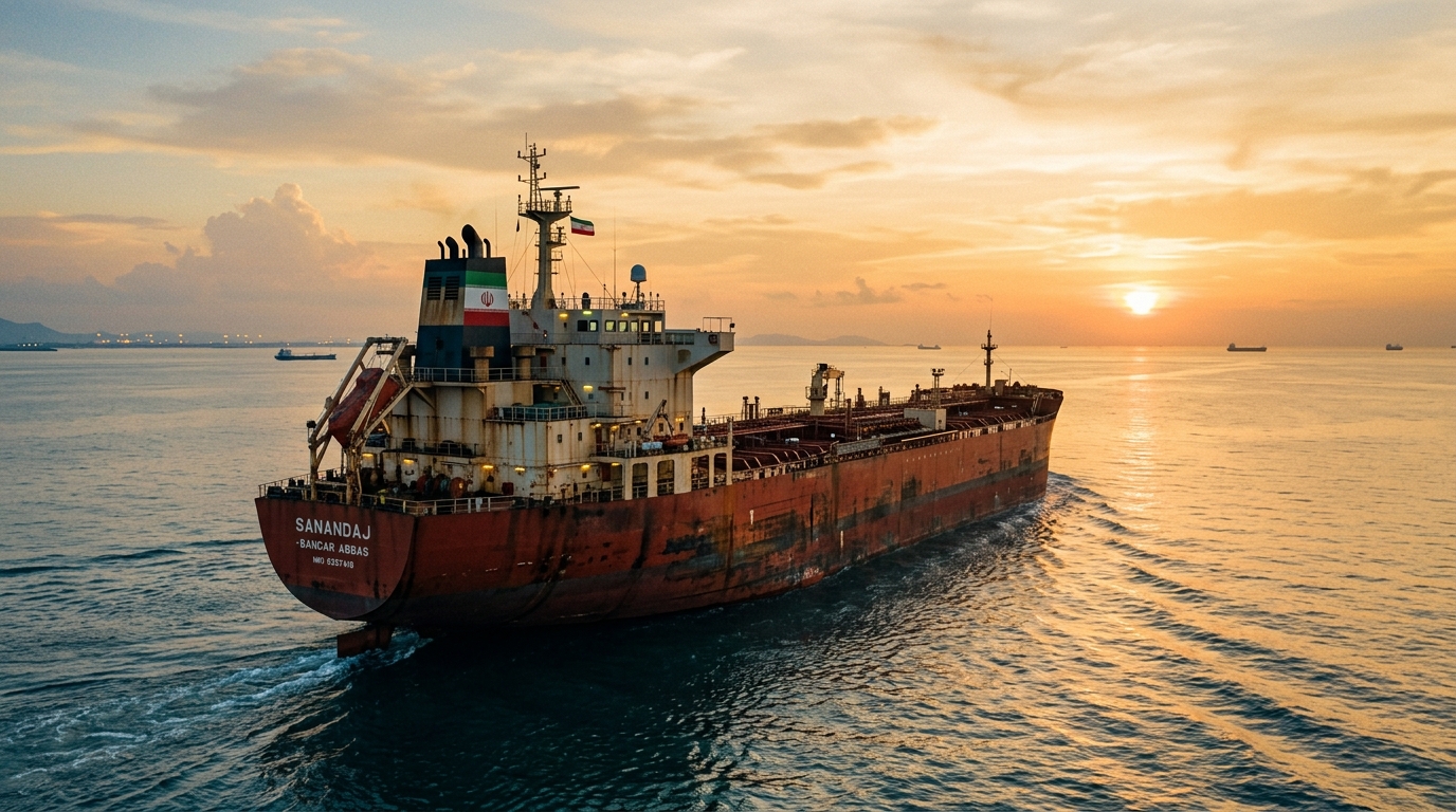 Pétrolier en mer transportant du brut iranien