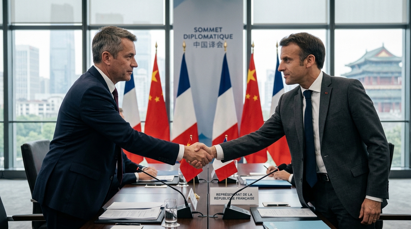 Poignée de main diplomatique lors d'un sommet bilatéral entre dirigeants mondiaux