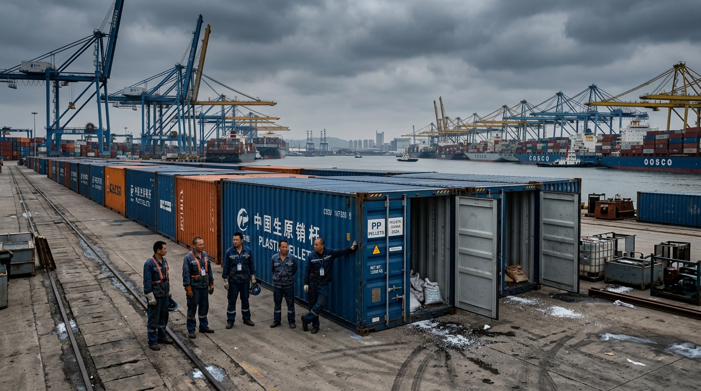 Port chinois avec navires attendus en provenance du Moyen-Orient