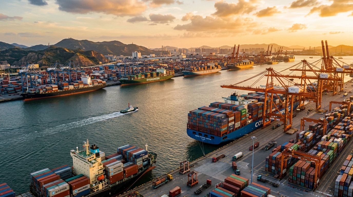 Port d'exportation chinois avec conteneurs et grues