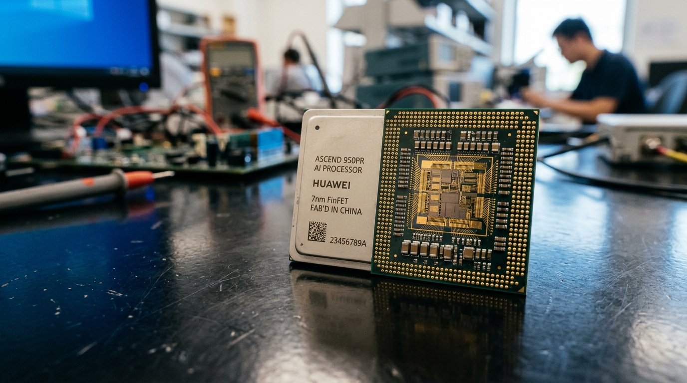 Puce Ascend 950PR de Huawei en gros plan sur fond sombre