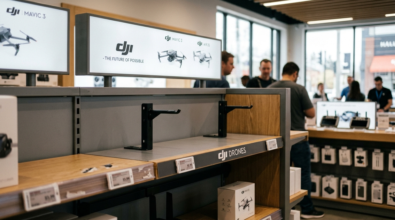 Rayons vides d'une boutique DJI à Pékin