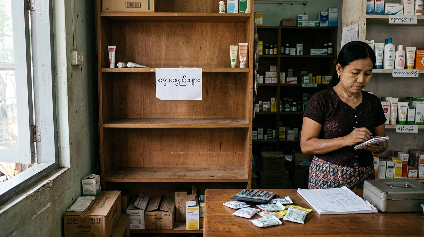 Rayons vides de pharmacie en Birmanie