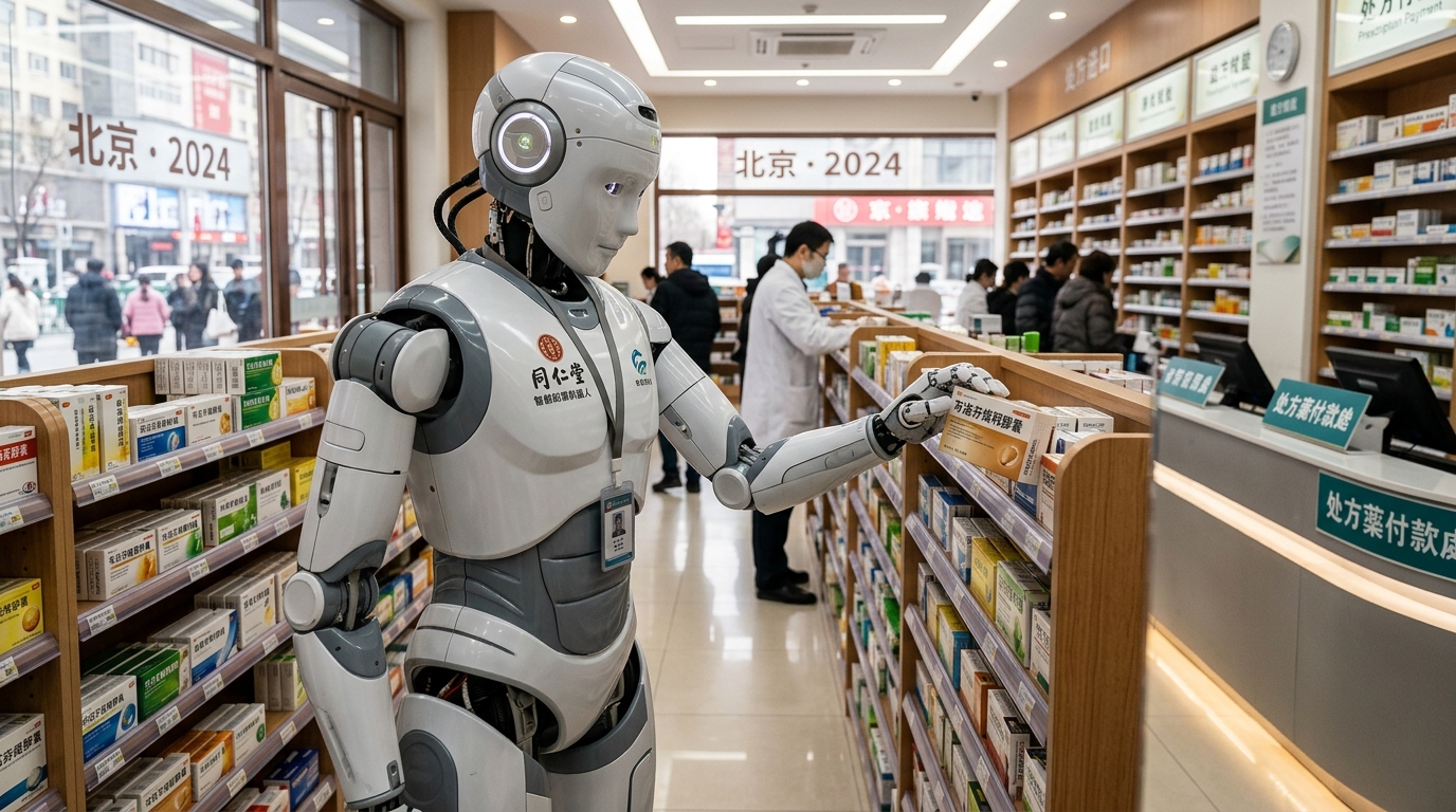 Robot humanoïde Galbot dans une pharmacie automatisée de Pékin