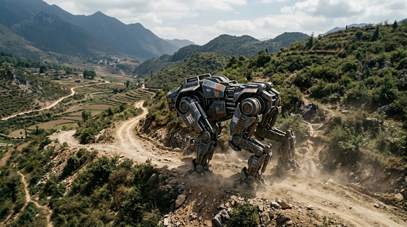 Robot transformable en mode quadrupède sur terrain accidenté