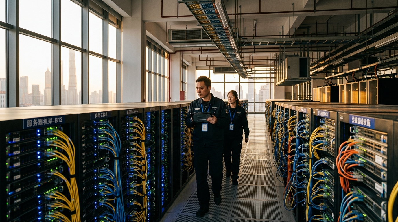 Salle de serveurs dans un centre de données chinois moderne