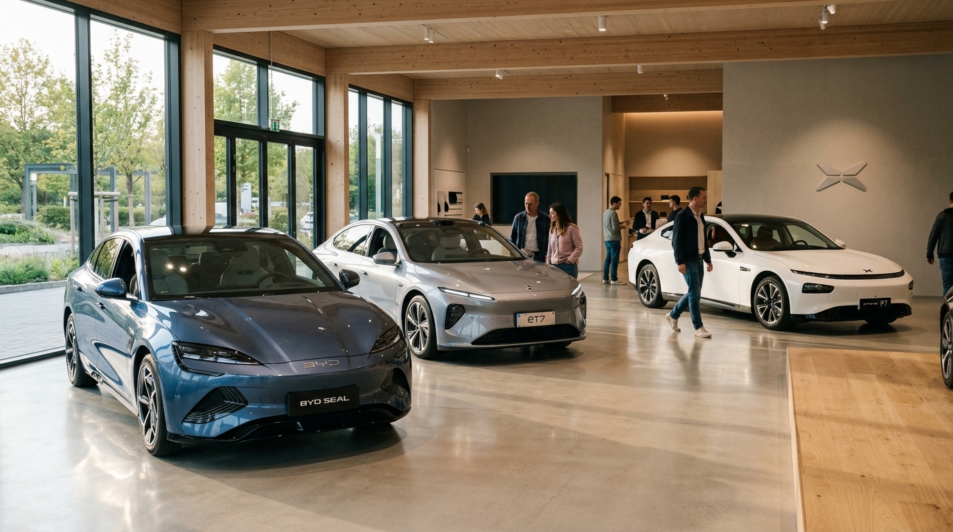 Showroom européen présentant des voitures électriques chinoises