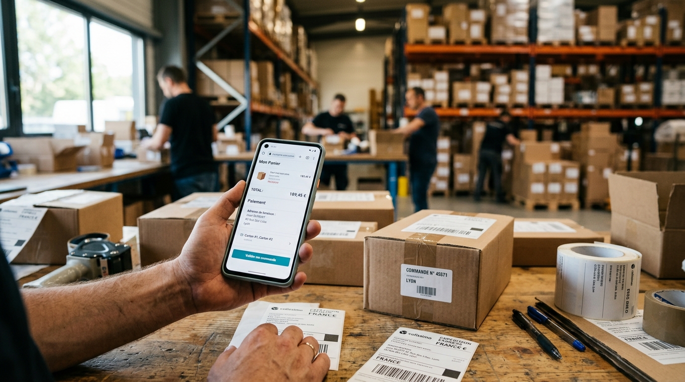 Smartphone et colis liés au e-commerce