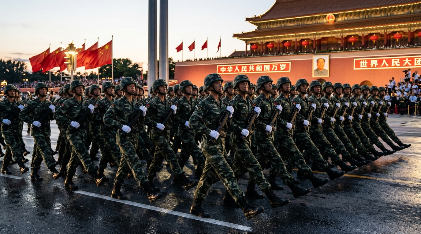 Soldats de l'Armée populaire de libération en parade à Pékin