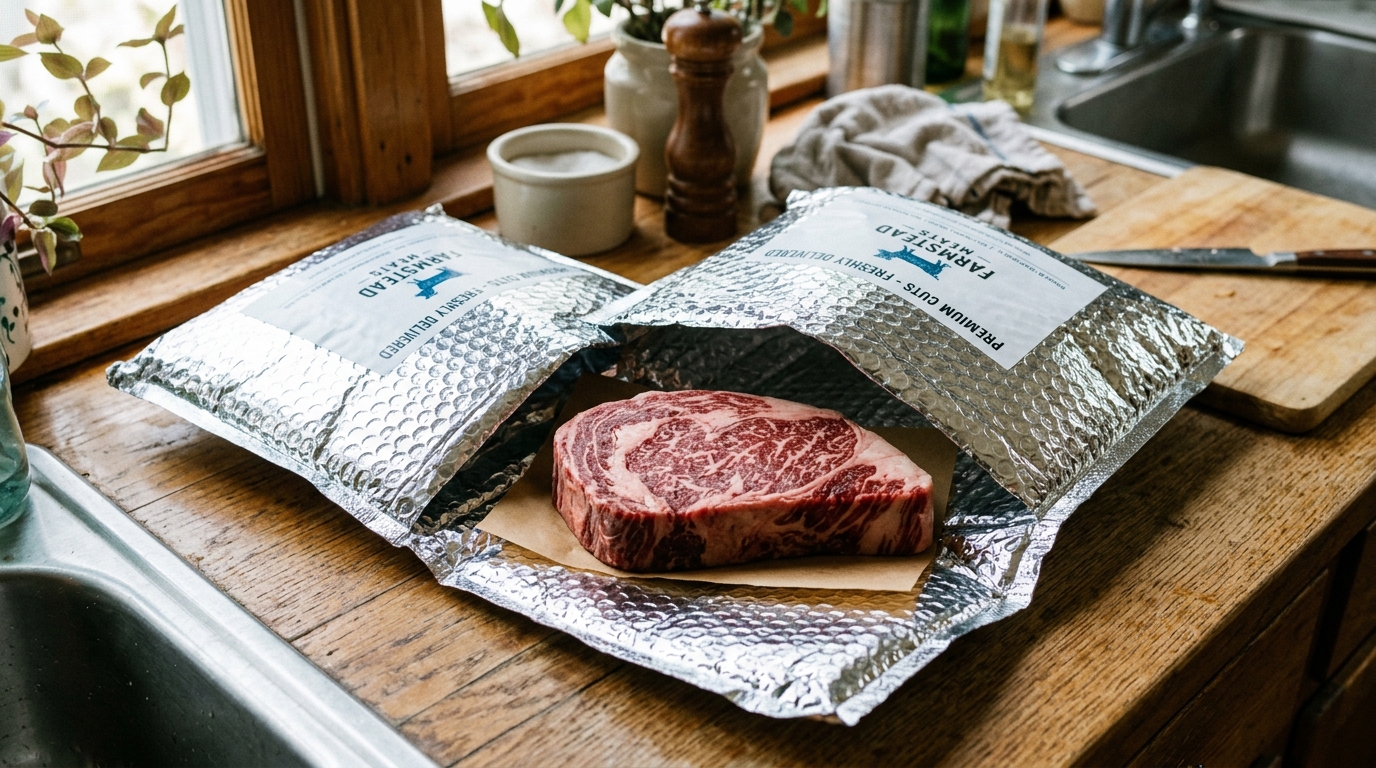 Steak premium dans un sac isotherme de livraison