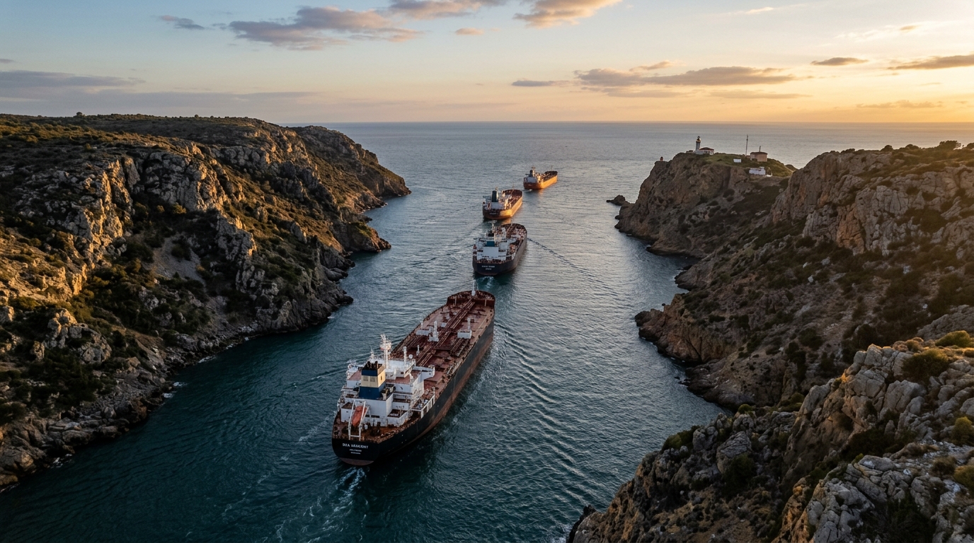 Tankers pétroliers traversant le détroit d'Ormuz vus du ciel