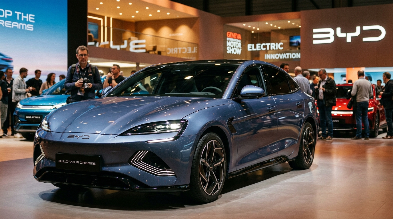 Voiture électrique BYD exposée dans un salon automobile