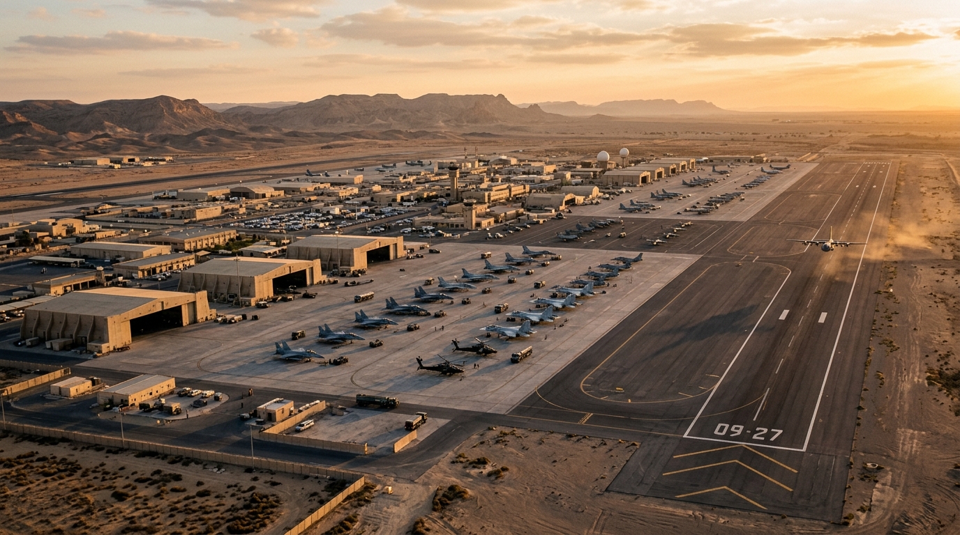 Vue aérienne d'une base militaire américaine au Moyen-Orient