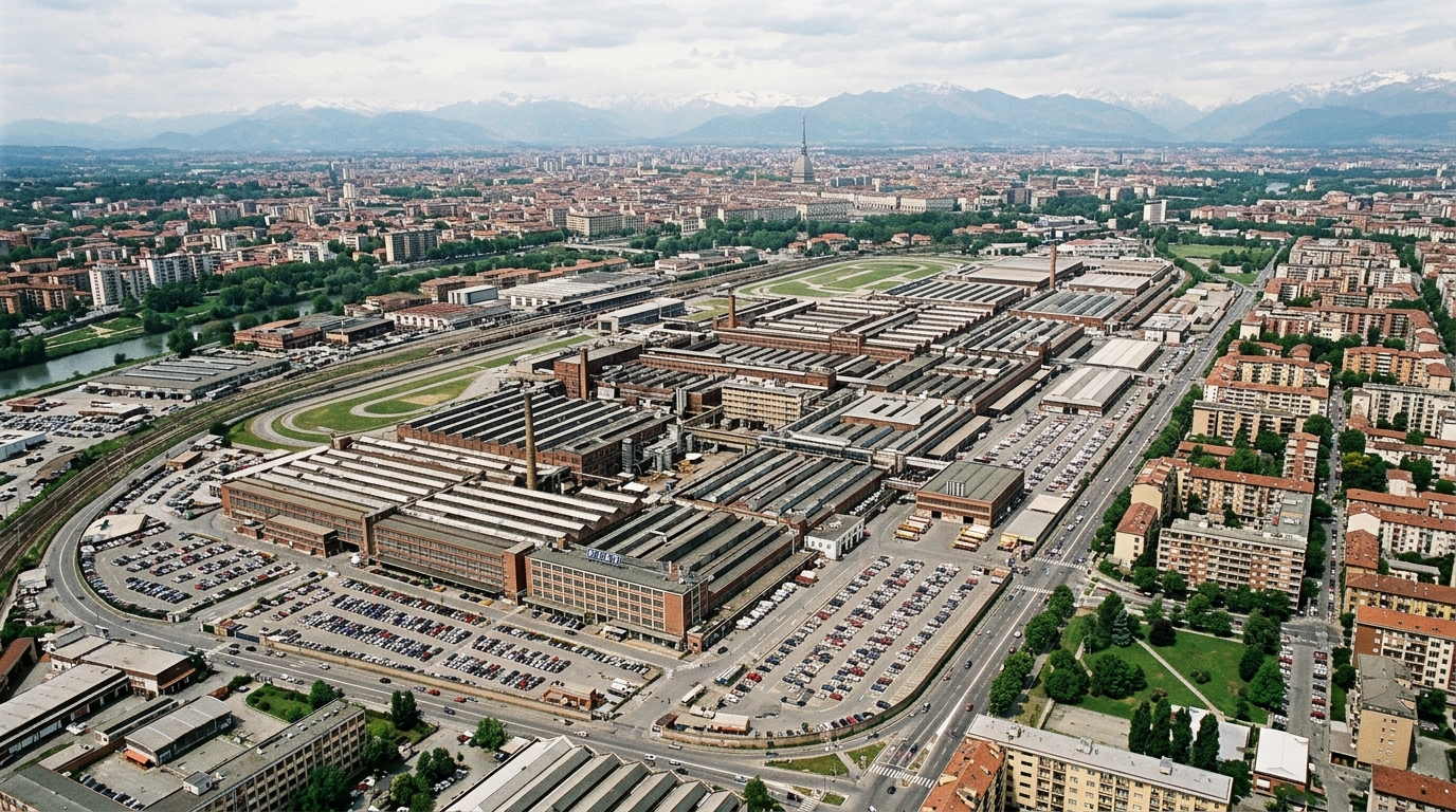 Vue aérienne de l'usine Mirafiori à Turin