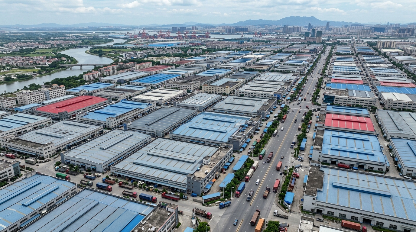 Vue aérienne du district industriel de la chaussure à Jinjiang, Chine