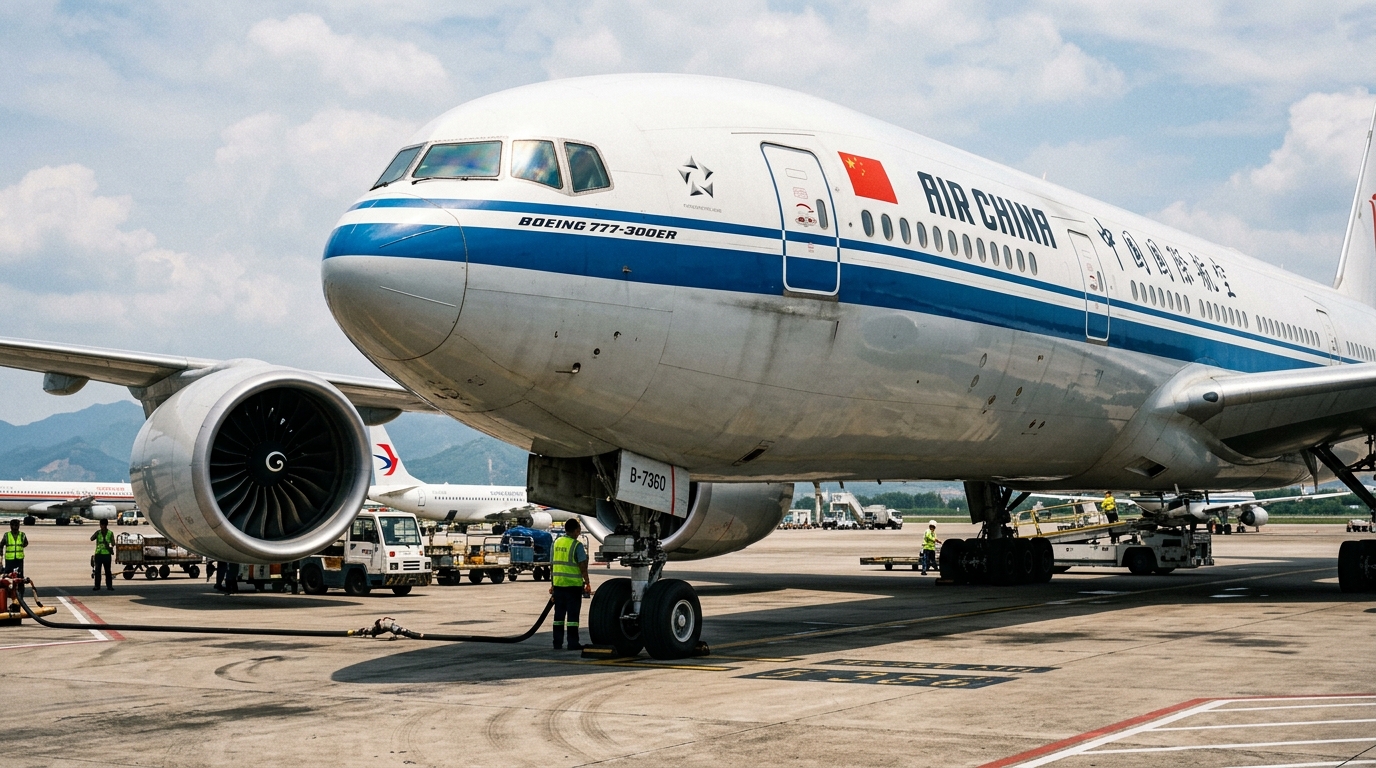 Avion Boeing sur un tarmac illustrant la commande chinoise de 200 appareils