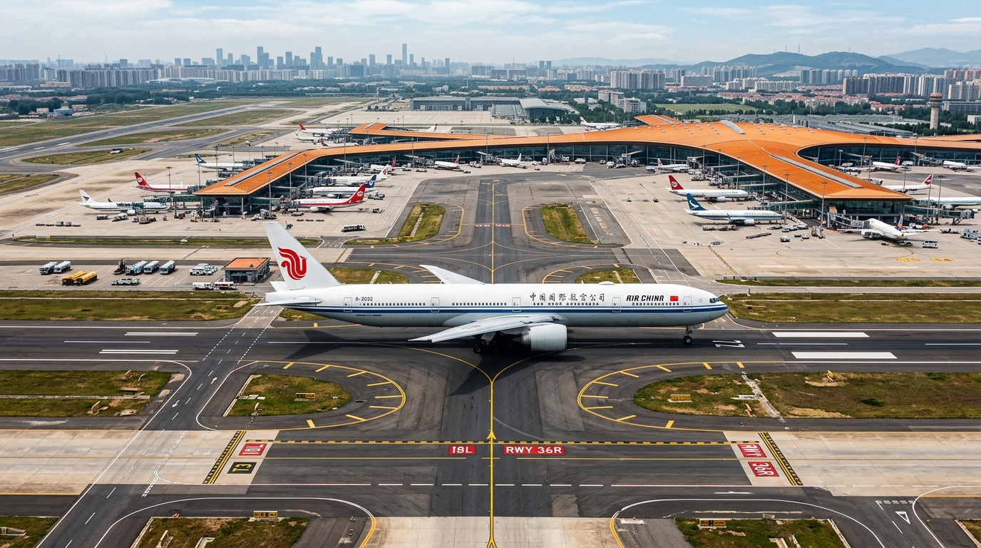 Avion Boeing sur une piste d'aéroport international