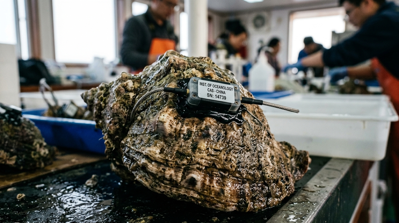 Capteur électronique fixé sur une carapace marine