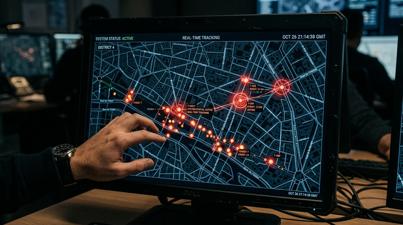Carte de surveillance numérique avec marqueurs de cibles militaires