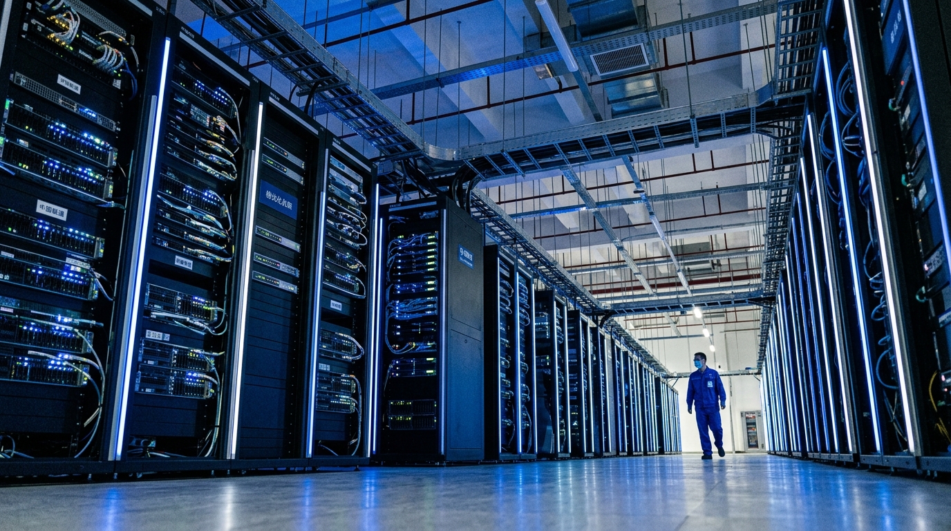 Centre de données cloud en Chine avec des rangées de serveurs