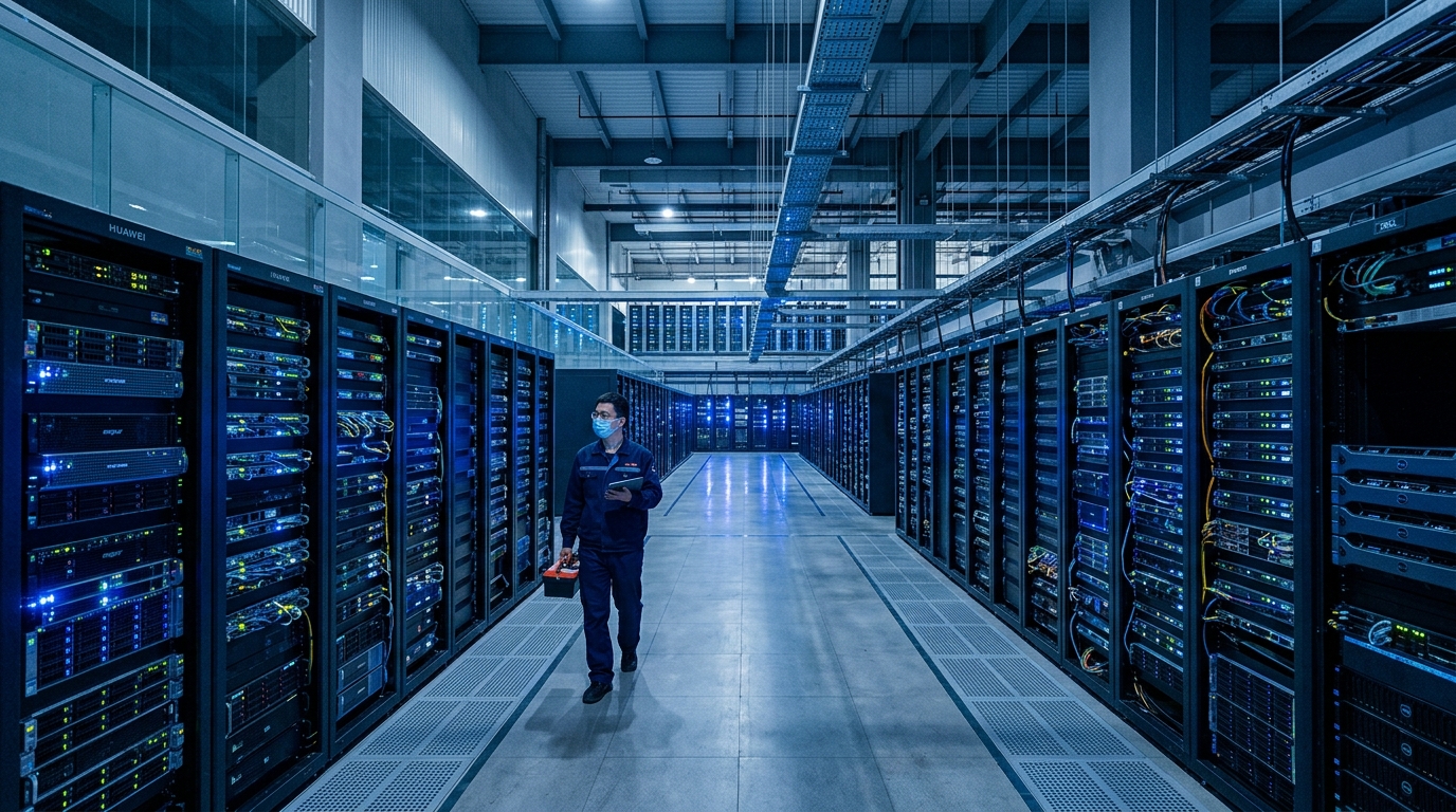 Centre de données en Chine avec serveurs IA alignés