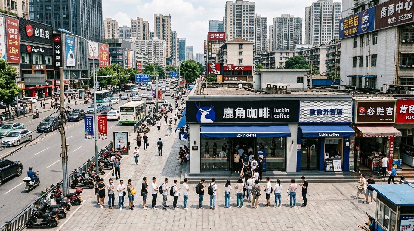 Devanture d'un café Luckin Coffee en Chine