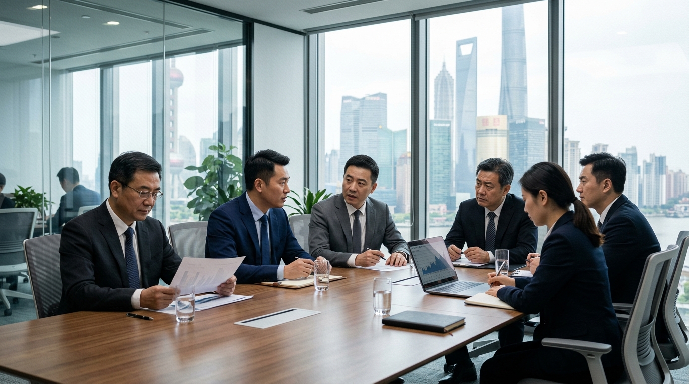 Dirigeants d'entreprises chinoises en réunion après une convocation réglementaire