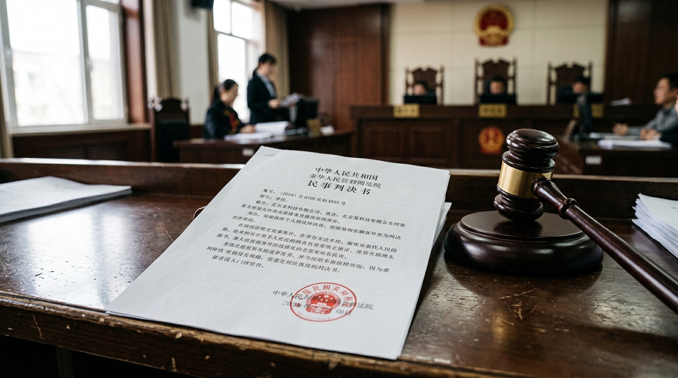 Document judiciaire et marteau de juge dans un tribunal chinois