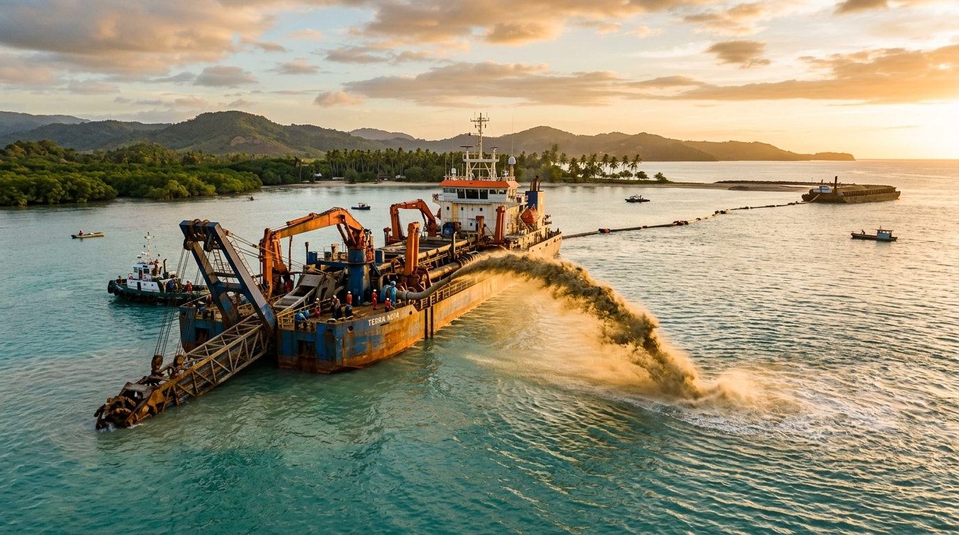 Drague à succion en opération en mer de Chine méridionale