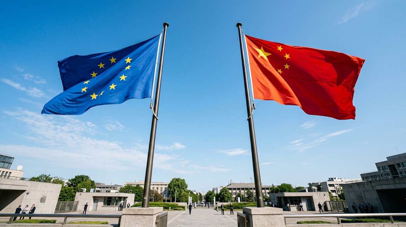 Drapeaux de l'Union européenne et de la Chine côte à côte