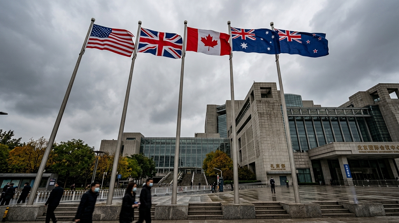 Drapeaux des cinq pays membres de l'alliance Five Eyes