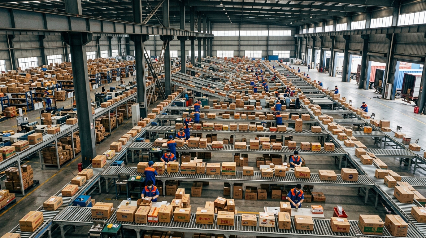 Entrepôt de 7 000 m² avec des cartons de snacks prêts à être livrés en rayon