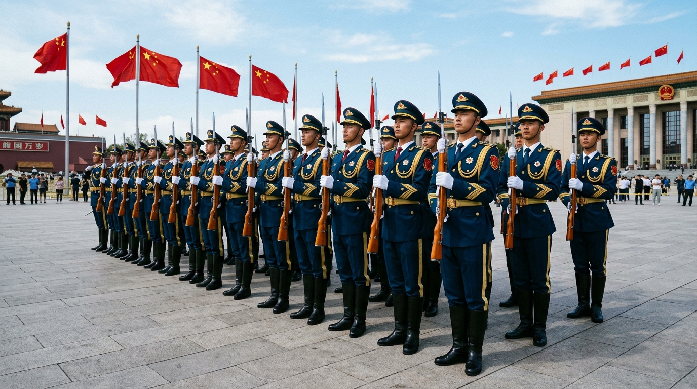 Garde d'honneur de l'Armée populaire de libération en tenue de cérémonie à Pékin