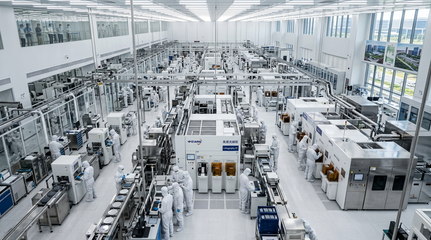 Ingénieurs dans un laboratoire de fabrication de puces en Chine