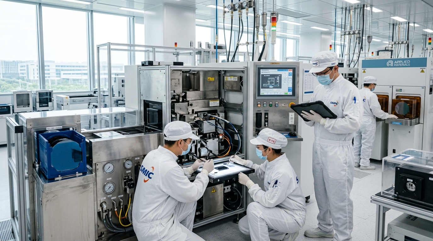 Ingénieurs en salle blanche dans une usine de fabrication de puces