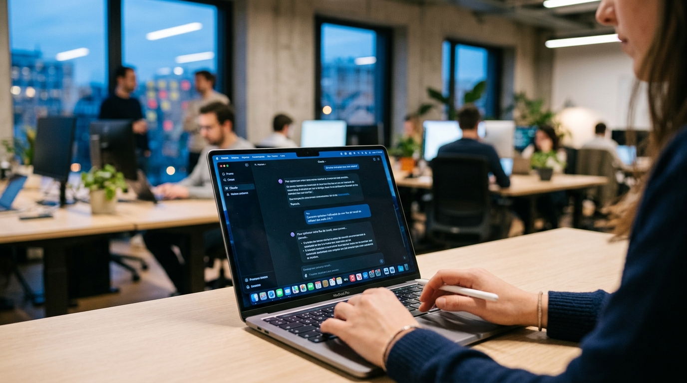 Interface d'intelligence artificielle sur un écran d'ordinateur portable en bureau