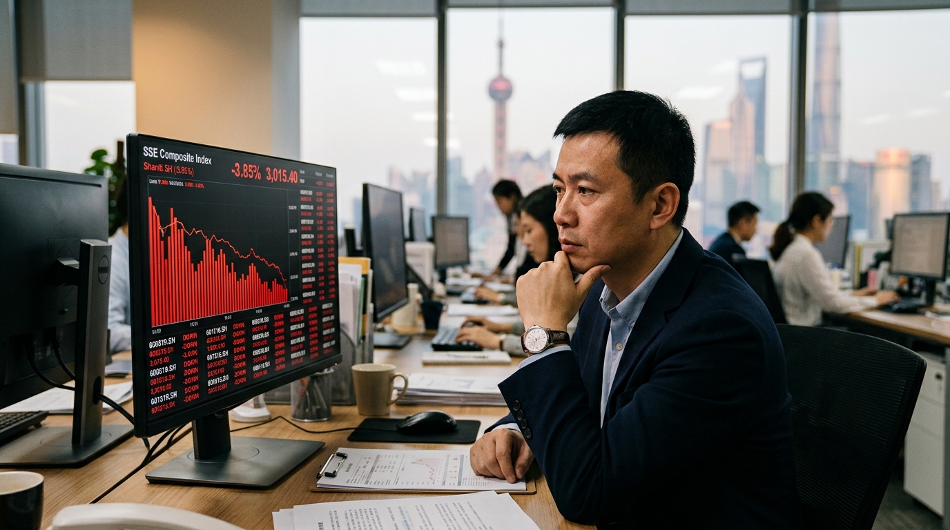 Investisseur chinois devant un écran de marché boursier
