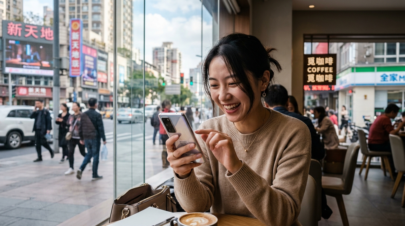 Jeune femme chinoise faisant ses achats sur smartphone