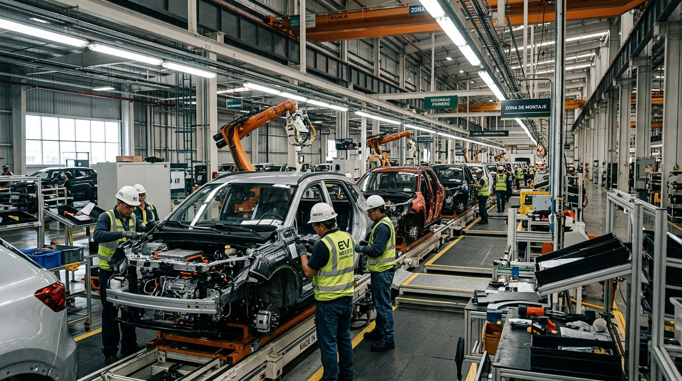Ligne d'assemblage de véhicules électriques dans une usine au Mexique