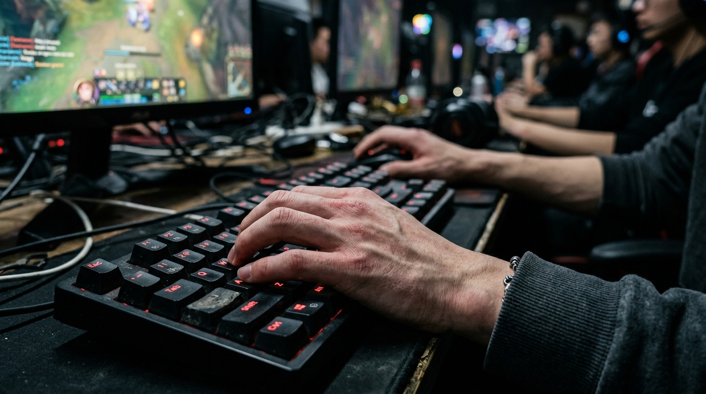 Mains d'un joueur de jeux vidéo souffrant de douleurs neuropathiques