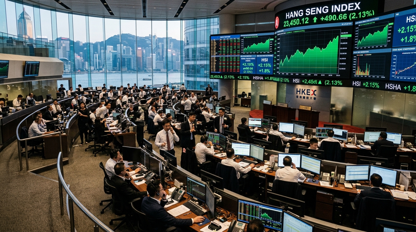Marché boursier de Hong Kong avec hausse de l'action Tencent