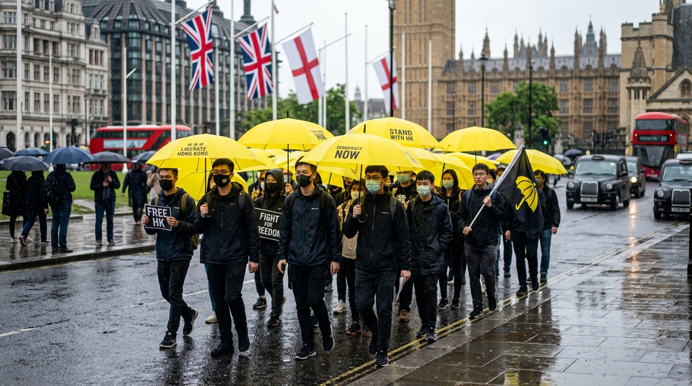 Militants hongkongais pro-démocratie manifestant à Londres
